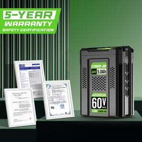 Aegiron 60V 5.0Ah packaging featuring safety icons