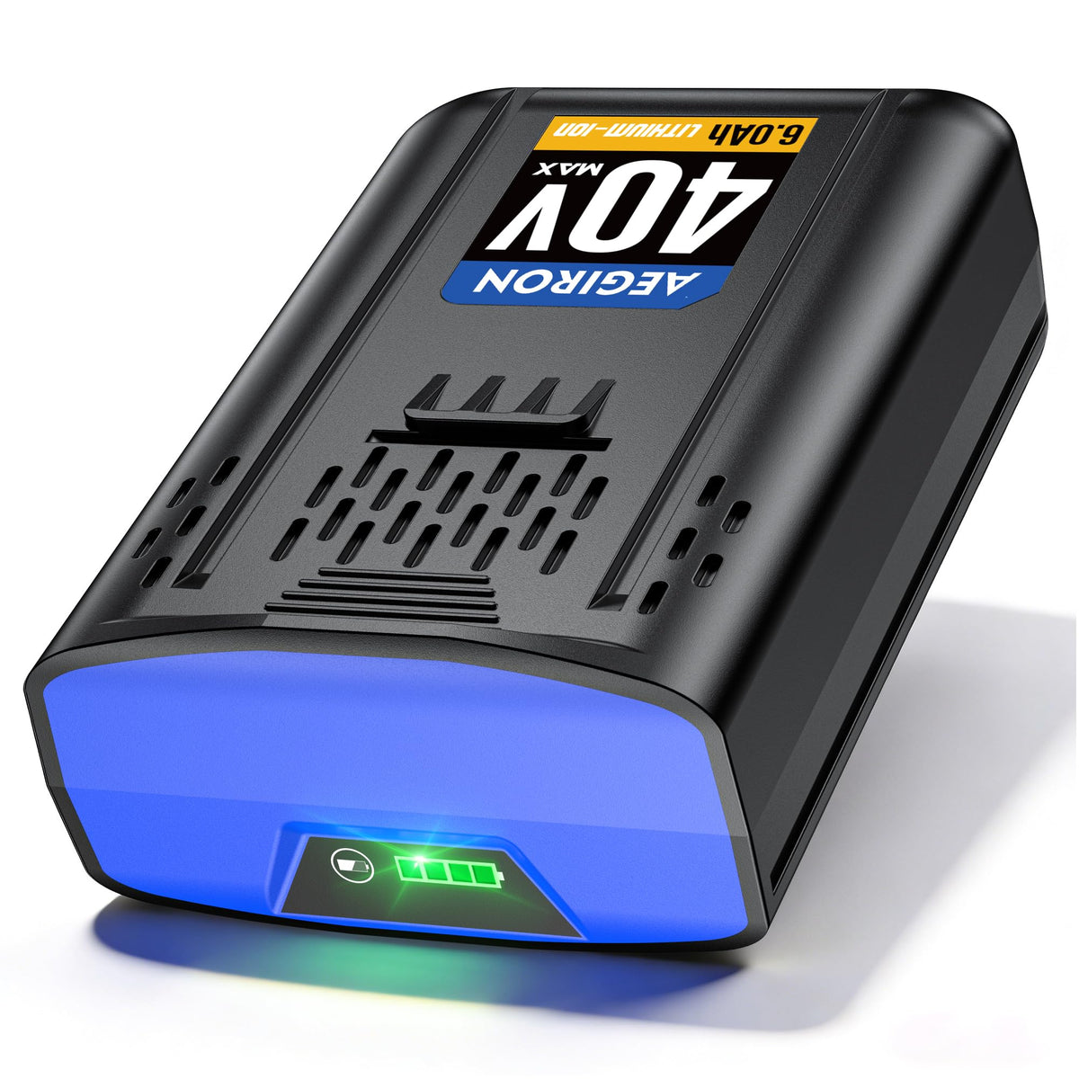 Aegiron Kobalt 40V 6.0Ah battery front view powering extended yard work