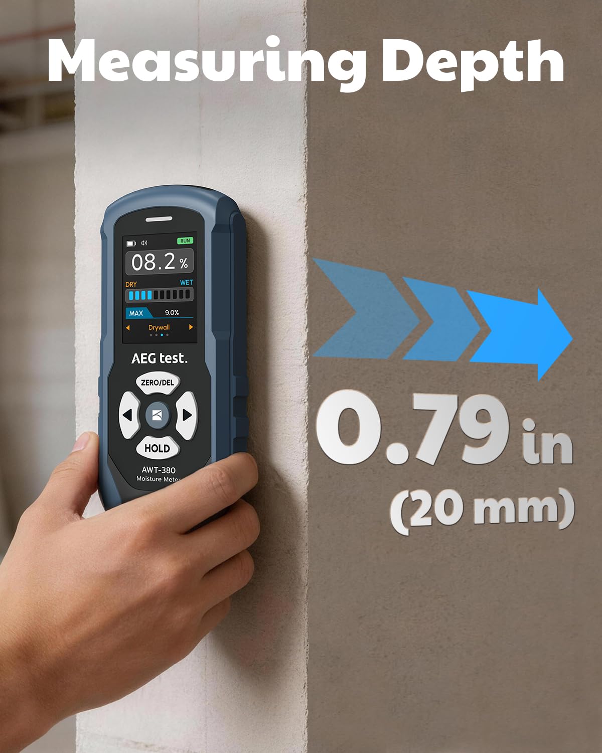 AEGTEST AWT-380 USB-C rechargeable battery for ongoing home moisture checks.