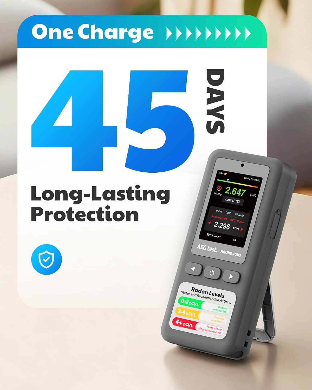AEGTEST HOUND-1011S LCD display shows hourly updates and long-term trend.