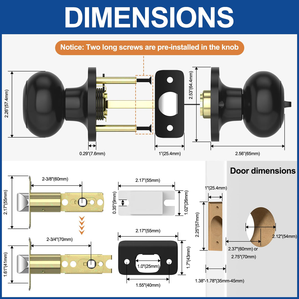 AEEKEL adjustable latch demonstrating 2-3/8 to 2-3/4 inch compatibility
