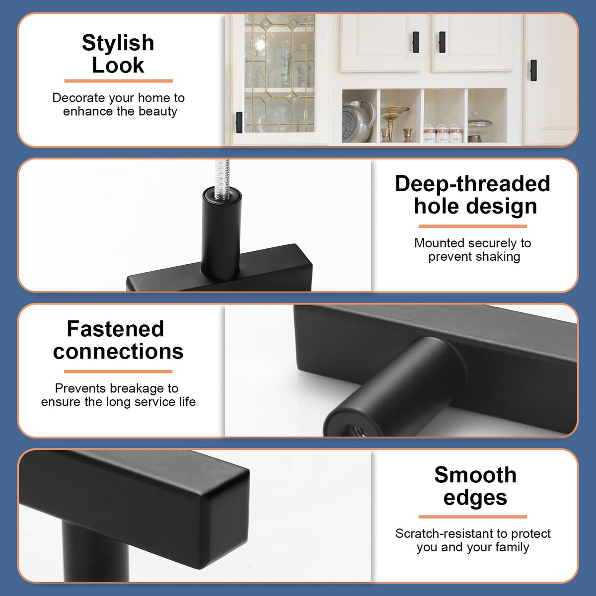 AEEKEL cabinet hardware installation showing two screw sizes for versatile mounting