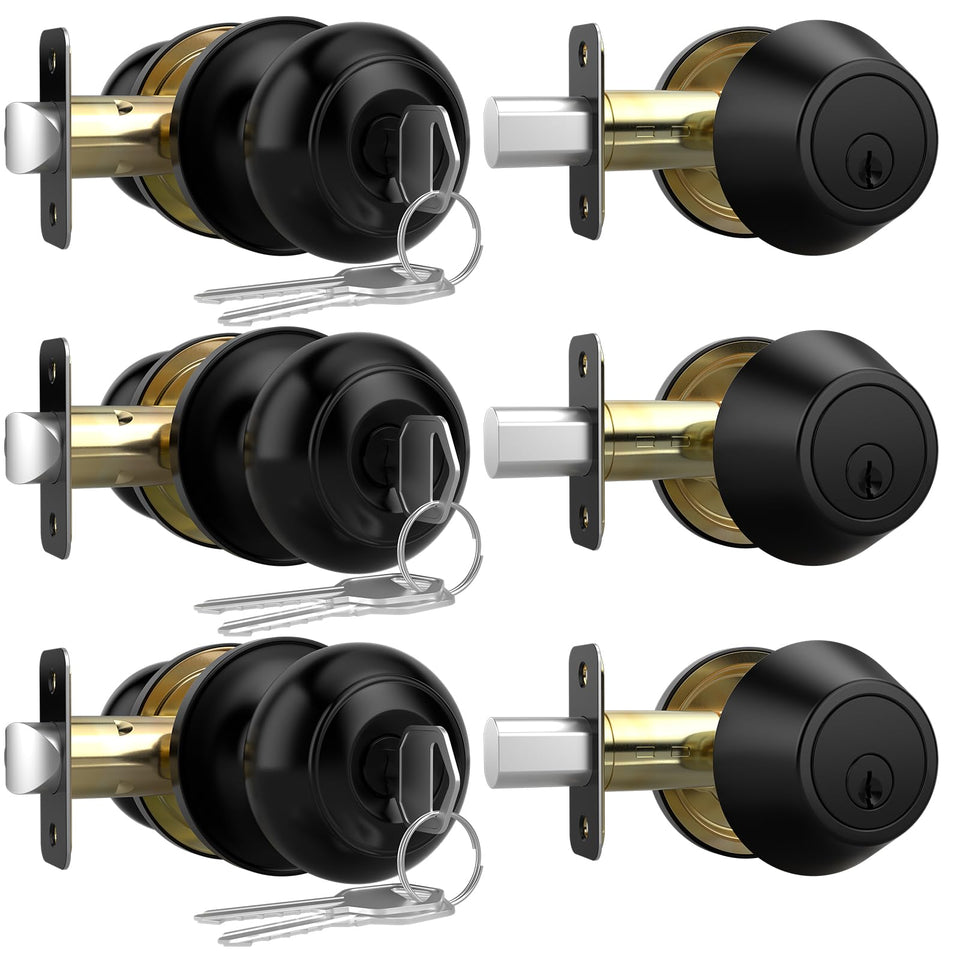 AEEKEL exterior door knob with lock in matte black finish showing rust resistance and grip