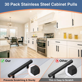 AEEKEL matte black cabinet pulls offer a sleek look and smooth operation.