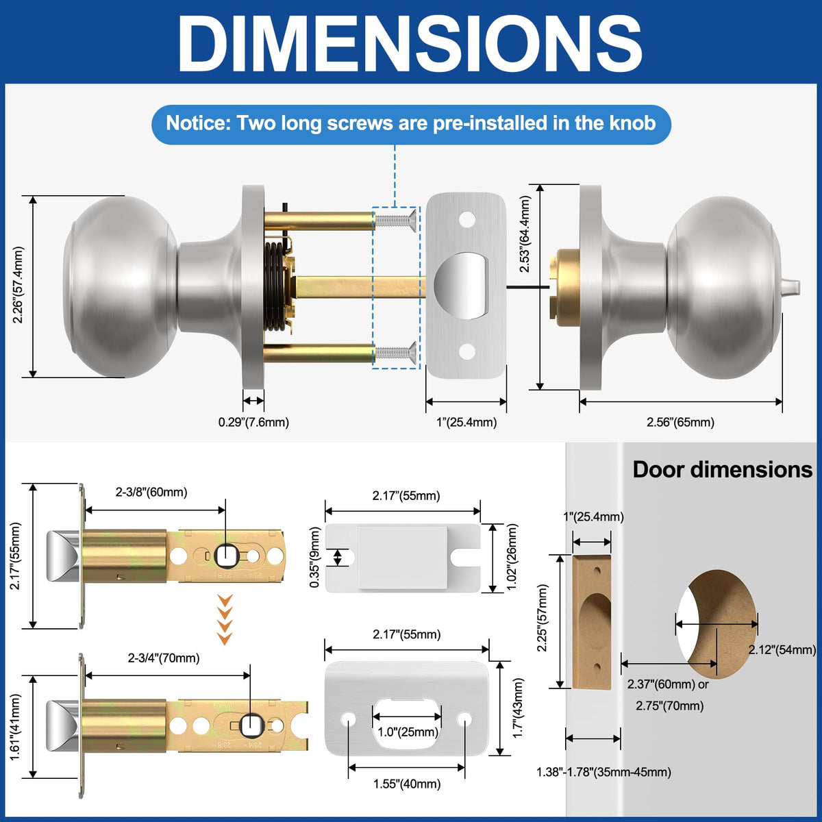 AEEKEL 6-pack with screws and latch for easy interior door installation.