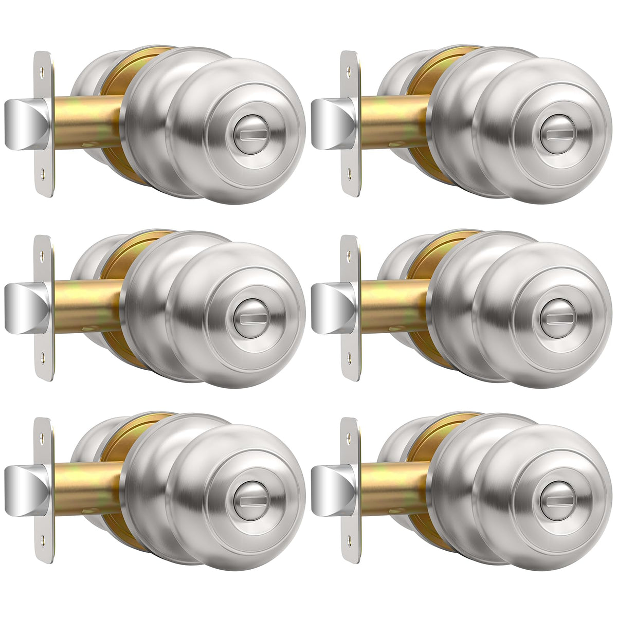 AEEKEL privacy door knob in brushed nickel, front view for modern interiors and bedroom privacy.
