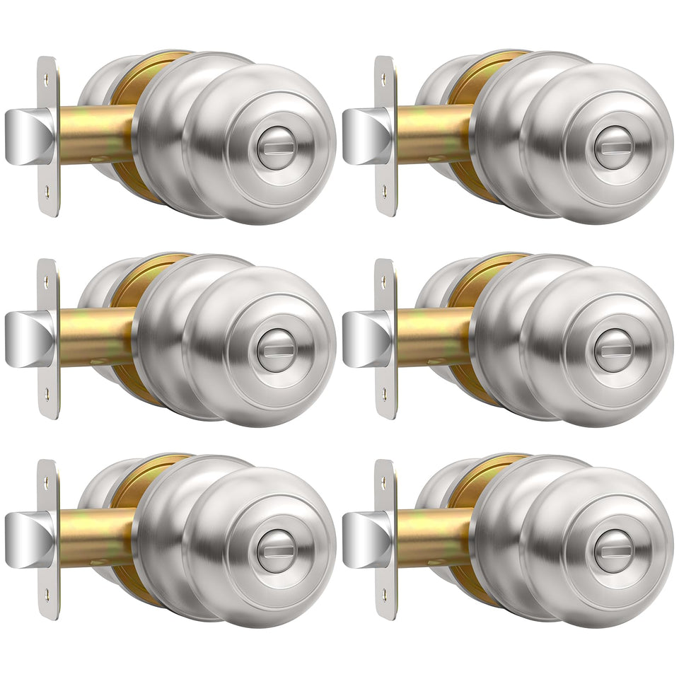 AEEKEL privacy door knob in brushed nickel, front view for modern interiors and bedroom privacy.