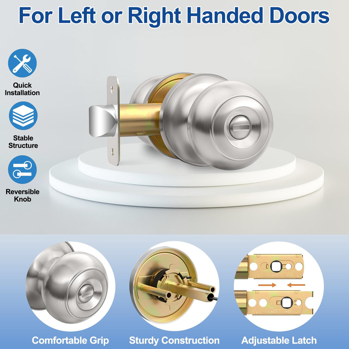 AEEKEL brushed nickel knob showing reversible design for left or right doors.