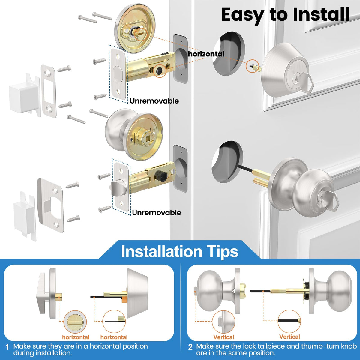 AEEKEL reversible door knob installation fits left- or right-handed doors.
