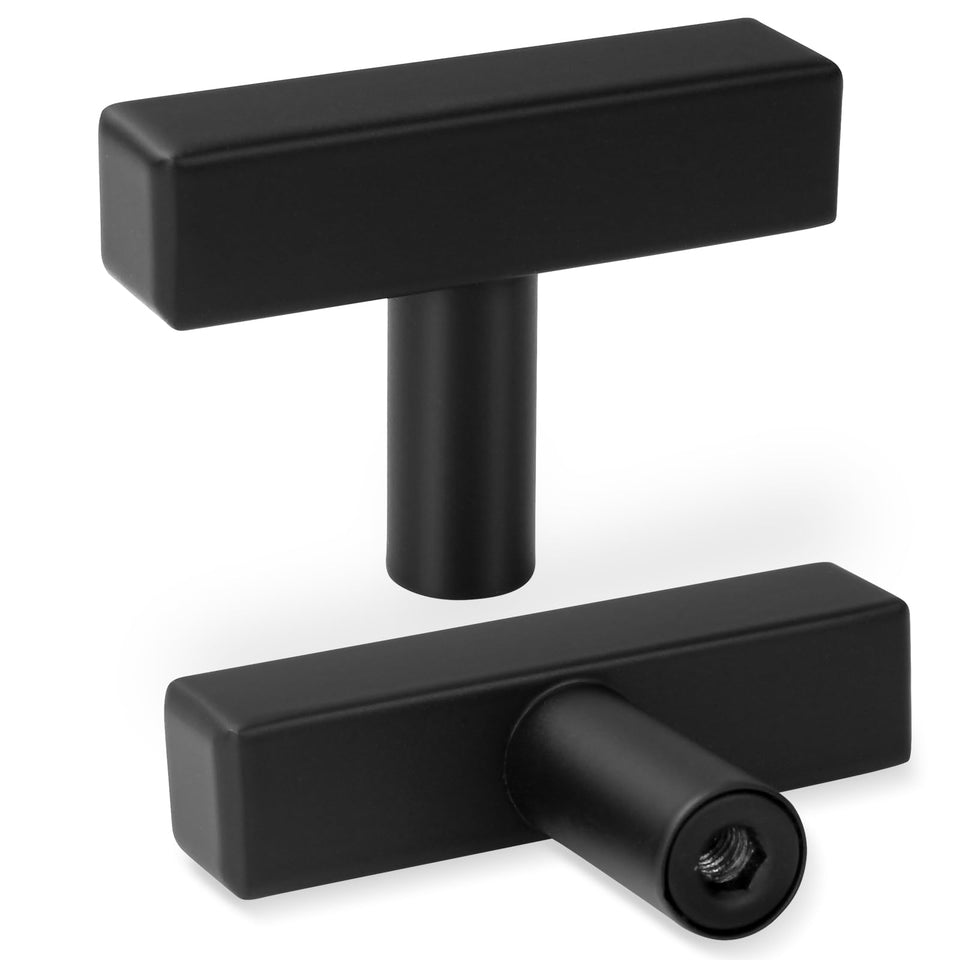 AEEKEL square knob front view with matte black single-hole design enhances contemporary cabinetry