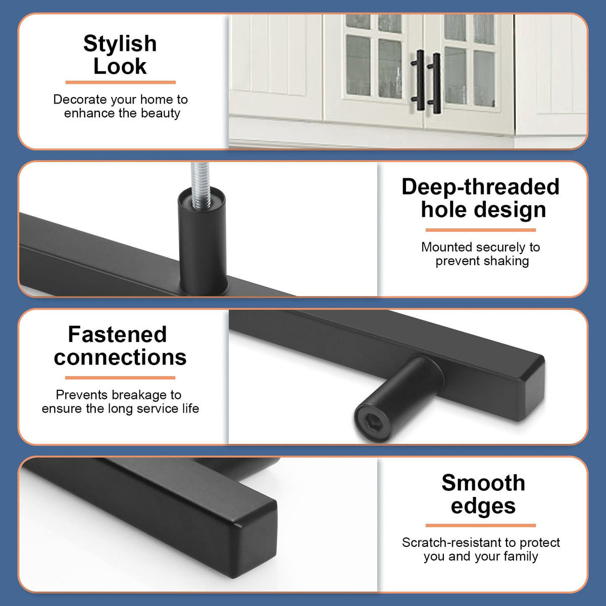 AEEKEL matte black drawer pull with 3-inch hole center for easy replacement