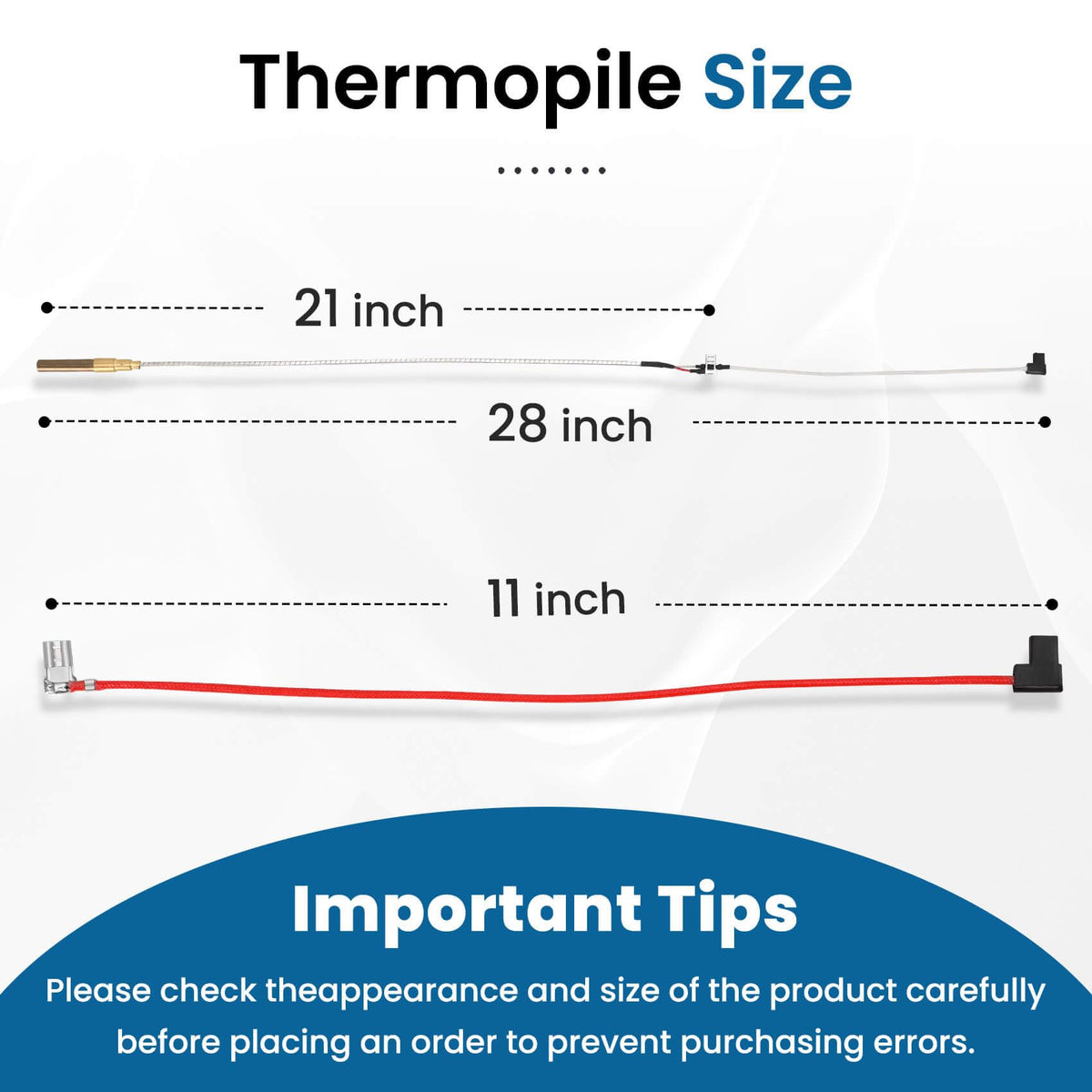 Aekops 21 inch thermopile length visual for proper fit.