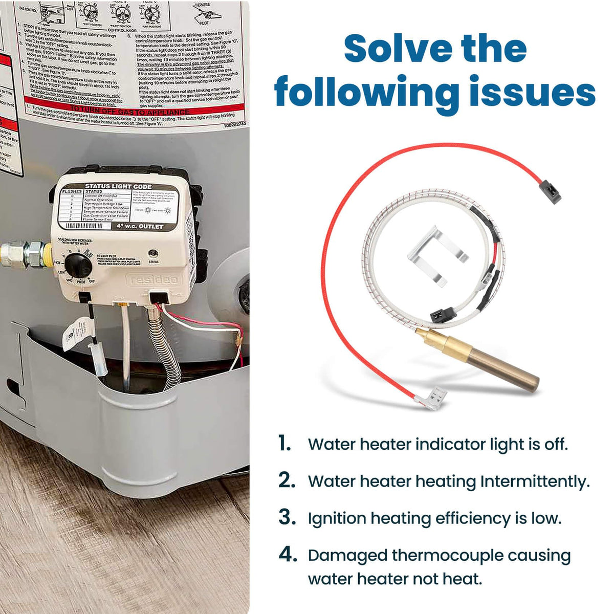Aekops thermopile replacement with major model references listed.