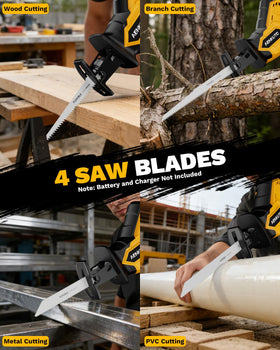 Aenkuto four-blade set for wood, metal and PVC displayed with the tool.