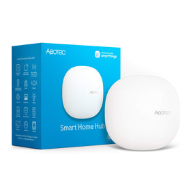 AEOTEC Smart Home Hub on table enables quick setup and centralized control.