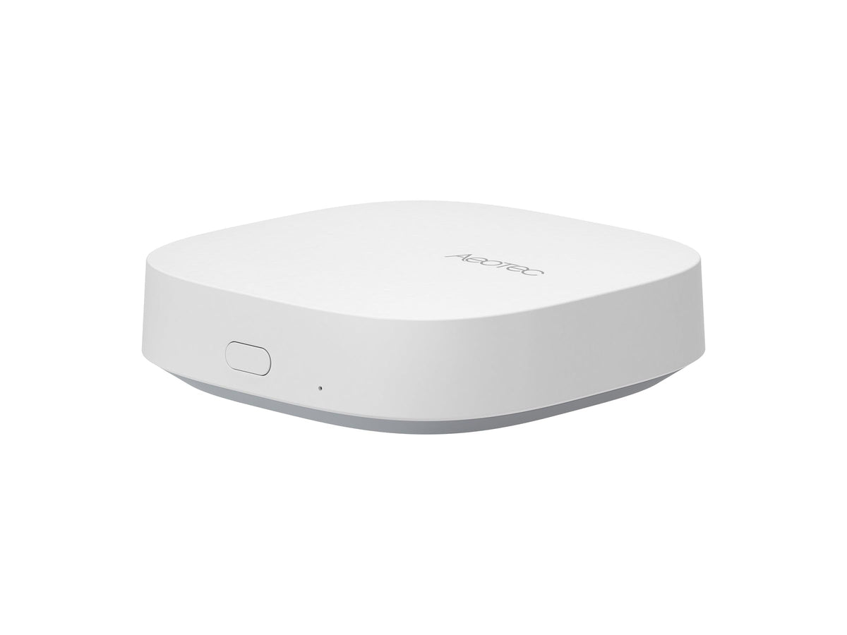 Aeotec Smart Home Hub2 V4 back panel shows Ethernet port for reliable setup.