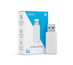 AEOTEC Z-Stick 10 Pro front view shows a compact gateway design for reliable smart home hubs.