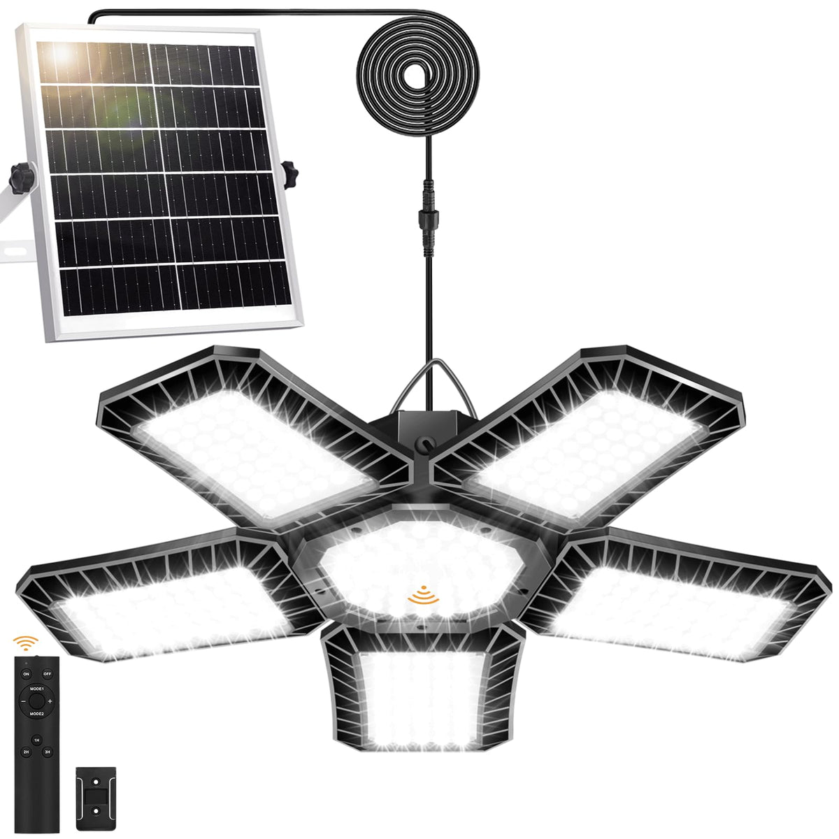 AEQ Solar Shed Light with 267 LED panels illuminates large outdoor spaces.