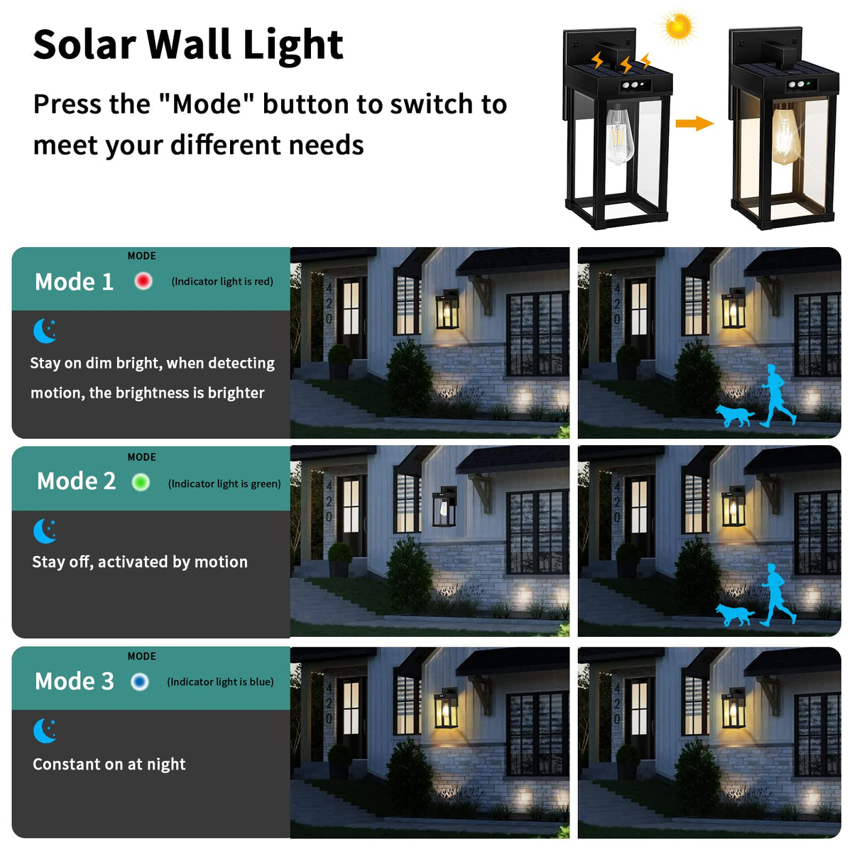 AEQ solar wall light clear panel design provides 360-degree glow