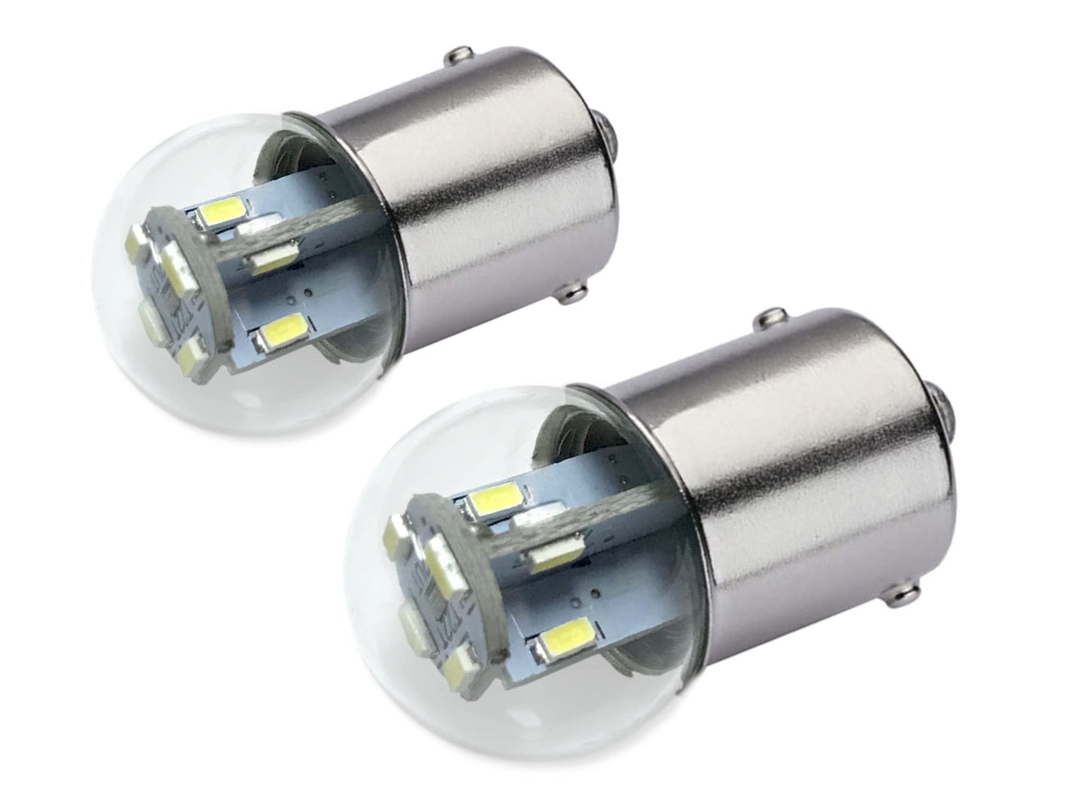 Aero-Lites #89 miniature LED bulb replacement delivers full 360° light for Ba15S sockets with low heat.