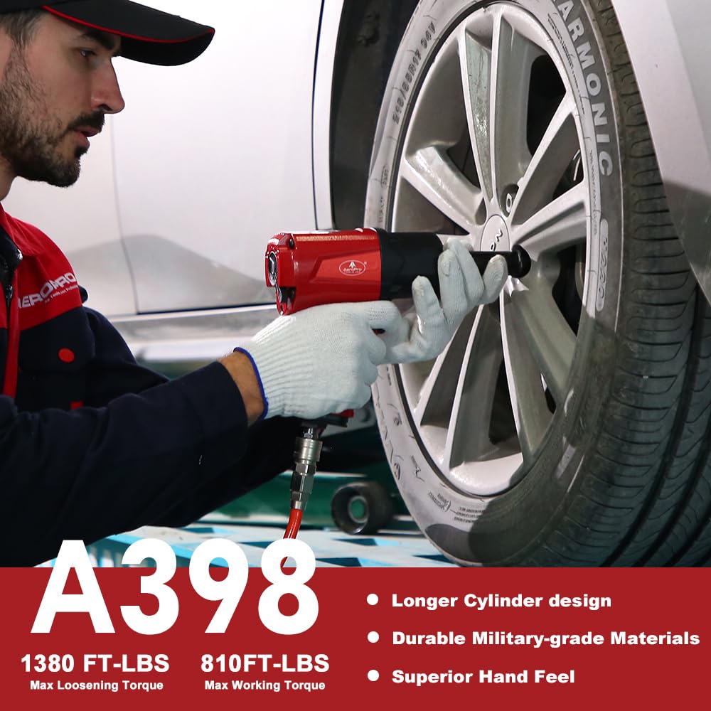 A398 twin-hammer action shows powerful torque for tire shop tasks.