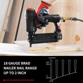 AEROPRO brad nails (5/8–2 inch) stocked for trim and molding tasks.