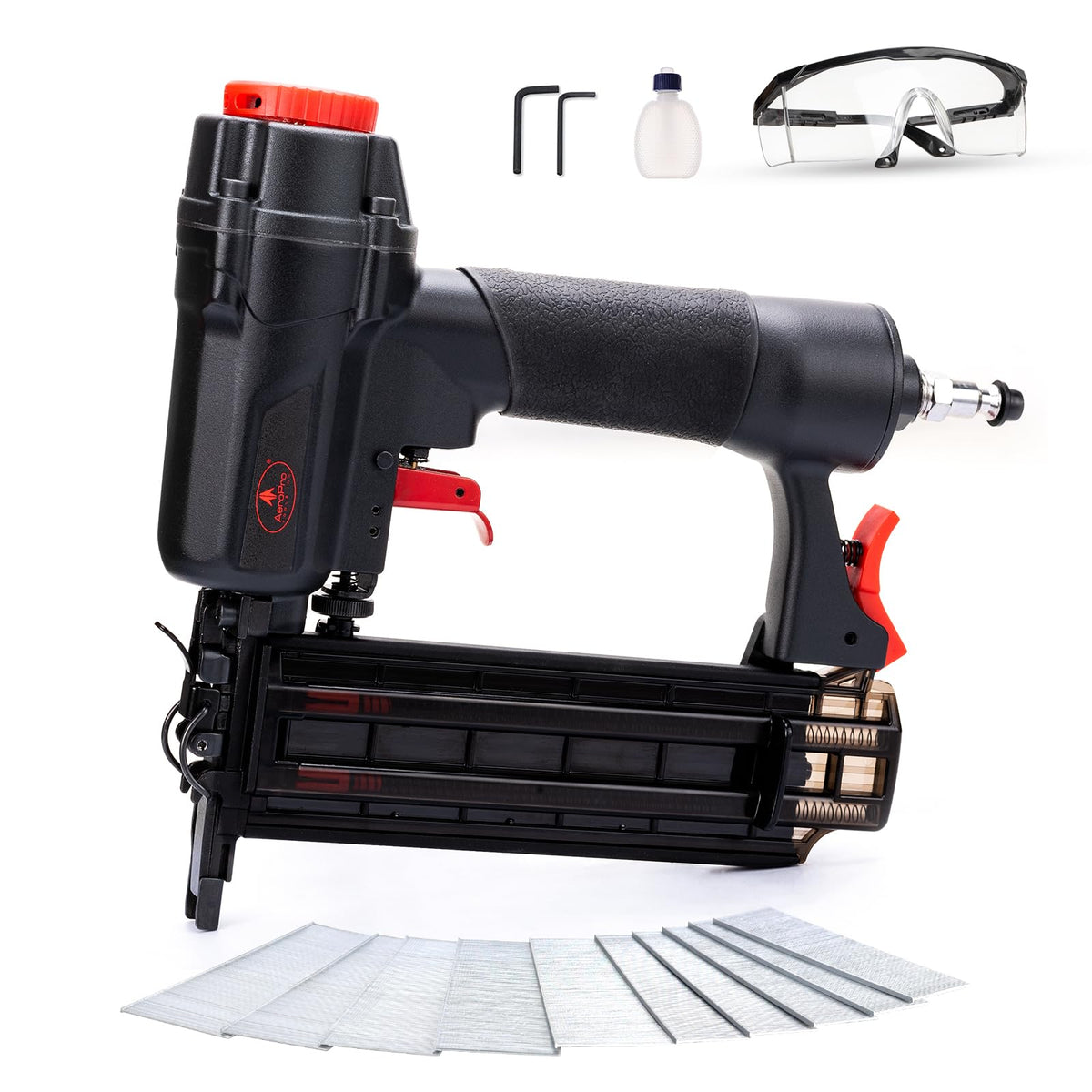 AEROPRO pneumatic 18ga brad nailer ready for upholstery projects.