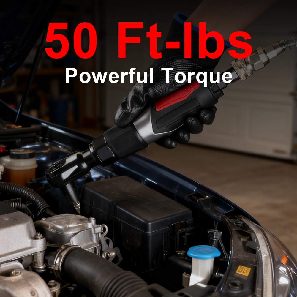 AEROPRO air ratchet wrench in use under the hood for fast bolt removal.