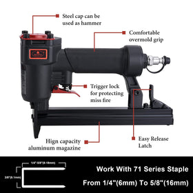 AEROPRO Tools 7116A air stapler side view shows compact, fatigue-reducing design.
