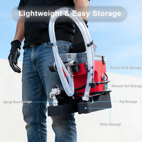 AEROPRO airless sprayer extension demonstrates reach for high areas.