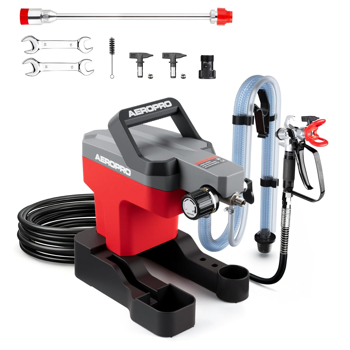 AEROPRO airless sprayer front view for compact indoor painting projects.