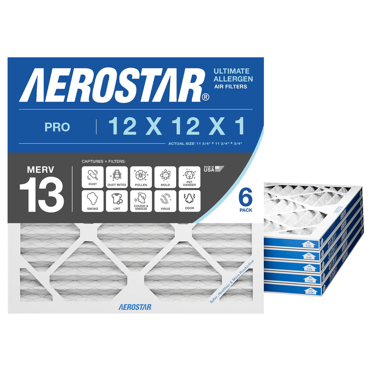 Aerostar 12x12x1 filter close-up showing pleated media for filtration