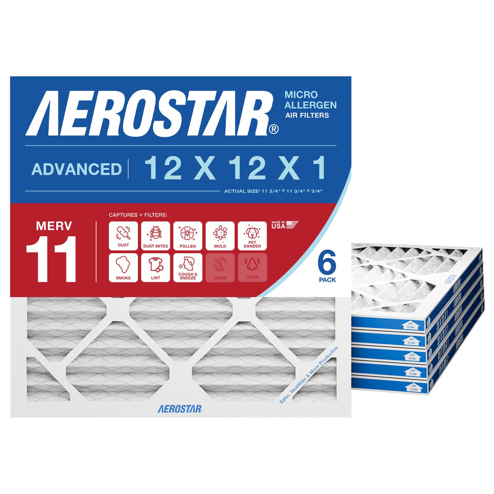 Aerostar 12x12x1 MERV 11 six-pack front view for online listing.