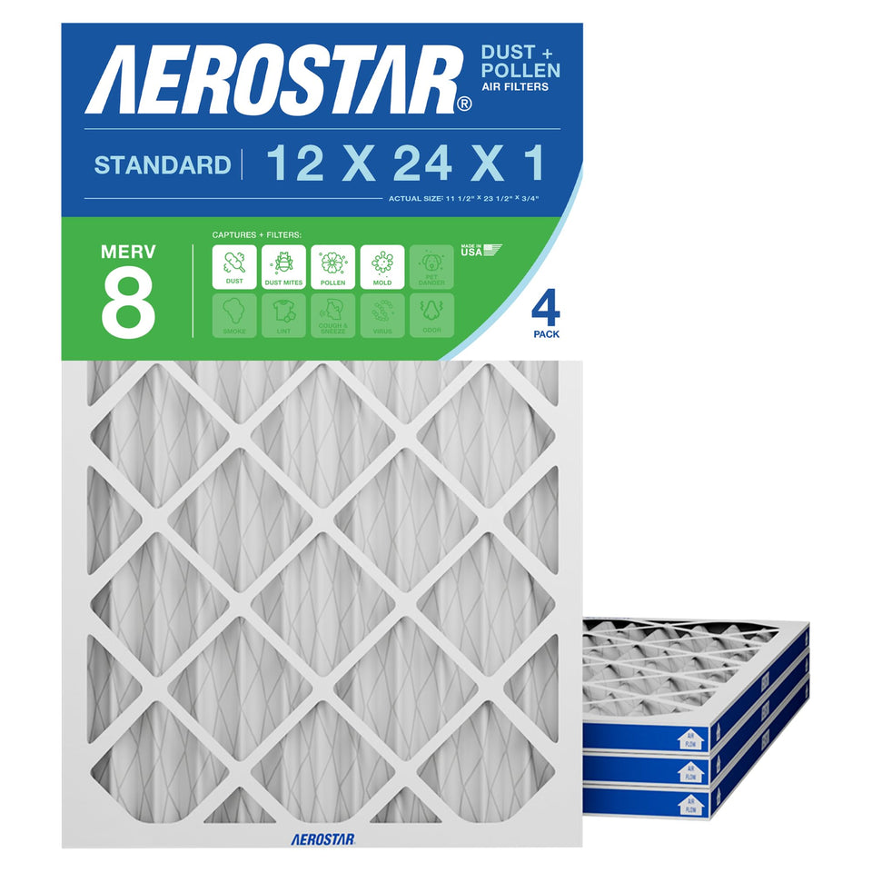Aerostar 12x24x1 filter pack front view showing universal fit