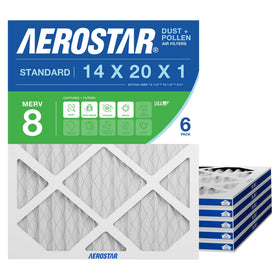 Aerostar 14x20x1 MERV 8 pleated filter pack with universal fit and easy replacement.