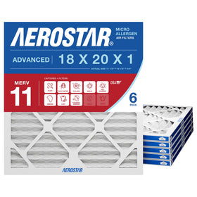 Aerostar 18x20x1 MERV 11 filter showing universal fit for home HVAC.