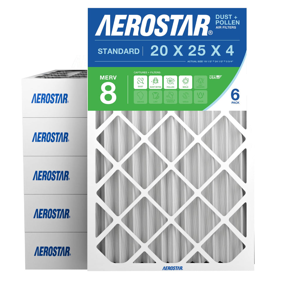 Aerostar filter pack front view, convenient six-pack for improved indoor air quality.