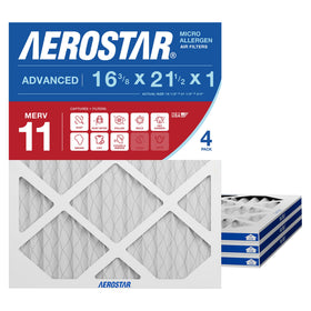 Aerostar pleated filter 4-pack for standard HVAC systems boosts air quality.