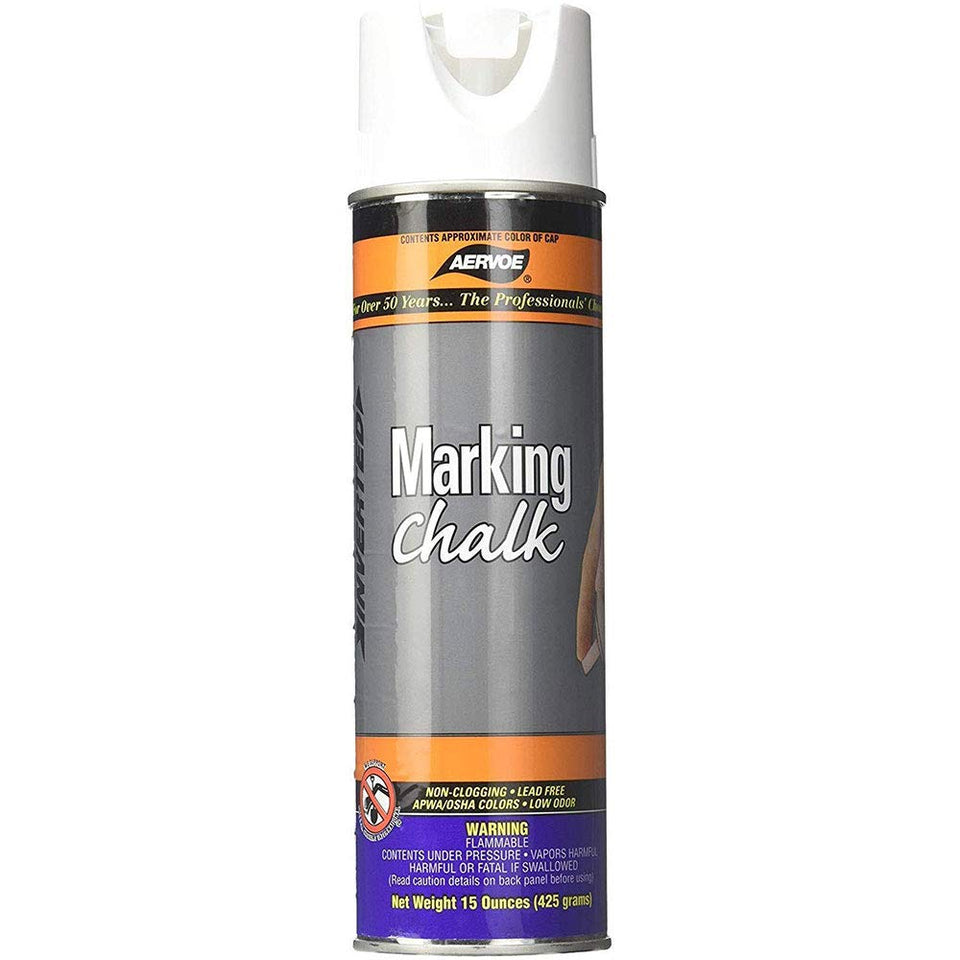 Aervoe 215 white spray chalk for temporary turf marking; easily cleans with soap and water