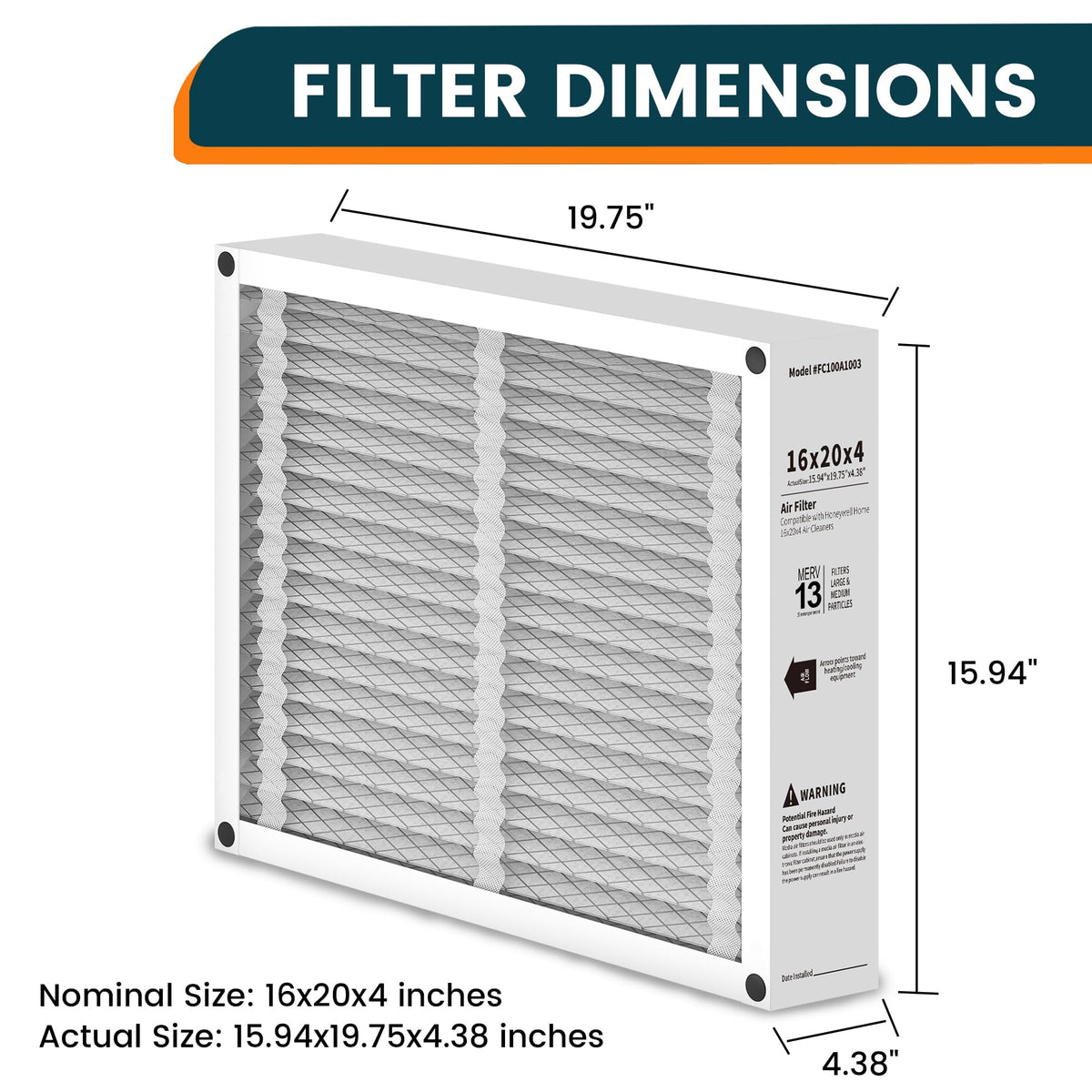 Aerzva 16x20x4 filter compatible with Honeywell FC100A1003 for versatile HVAC setups.