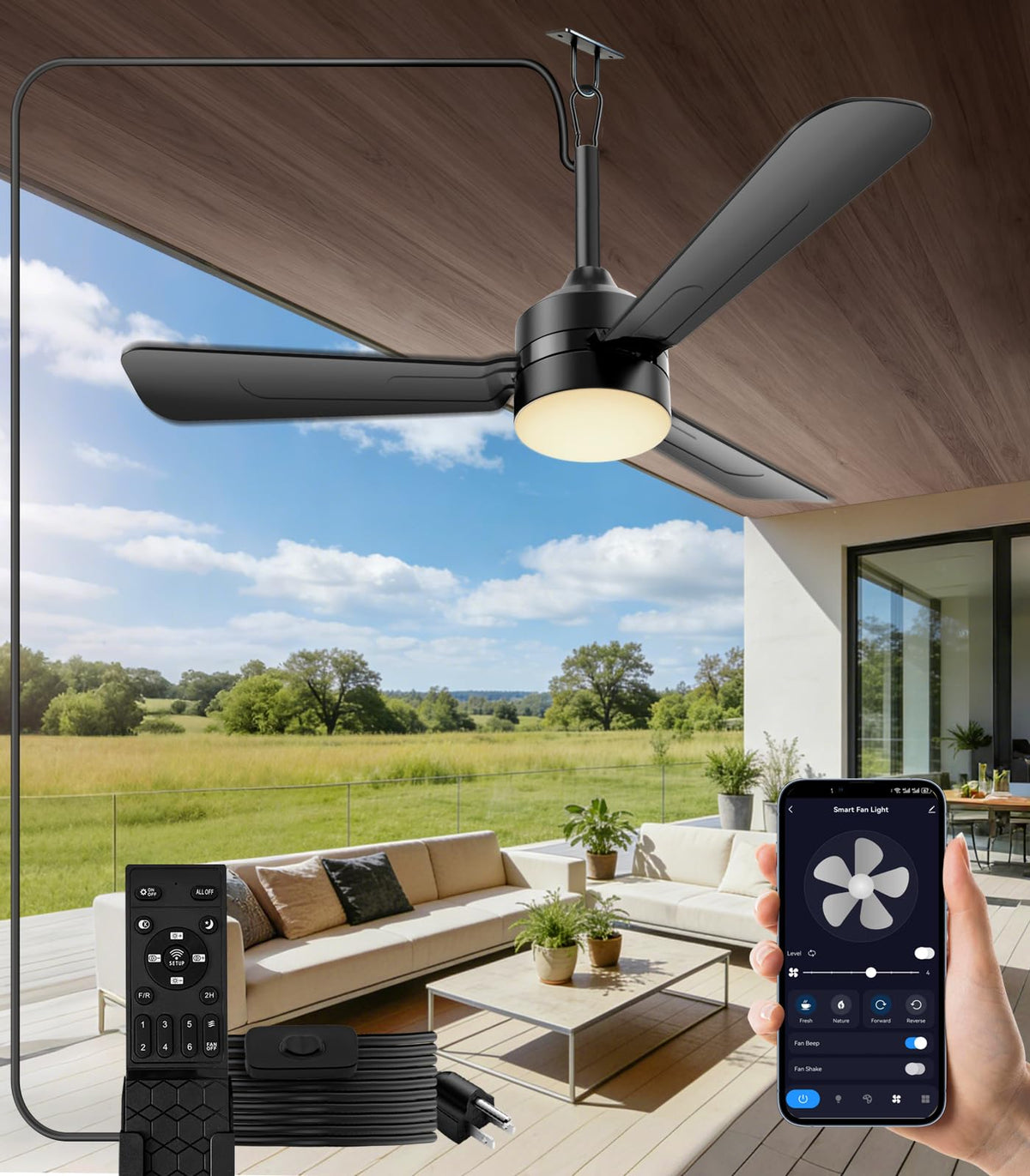 Aetherlume 36-inch plug-in ceiling fan light with remote for versatile mounting.