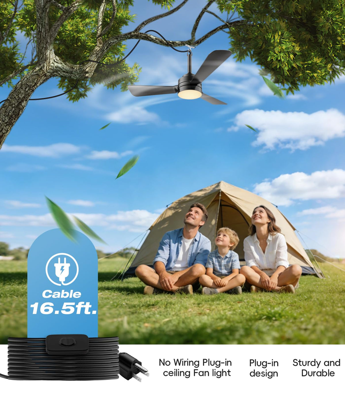 Aetherlume remote control simplifies adjusting speed and brightness.