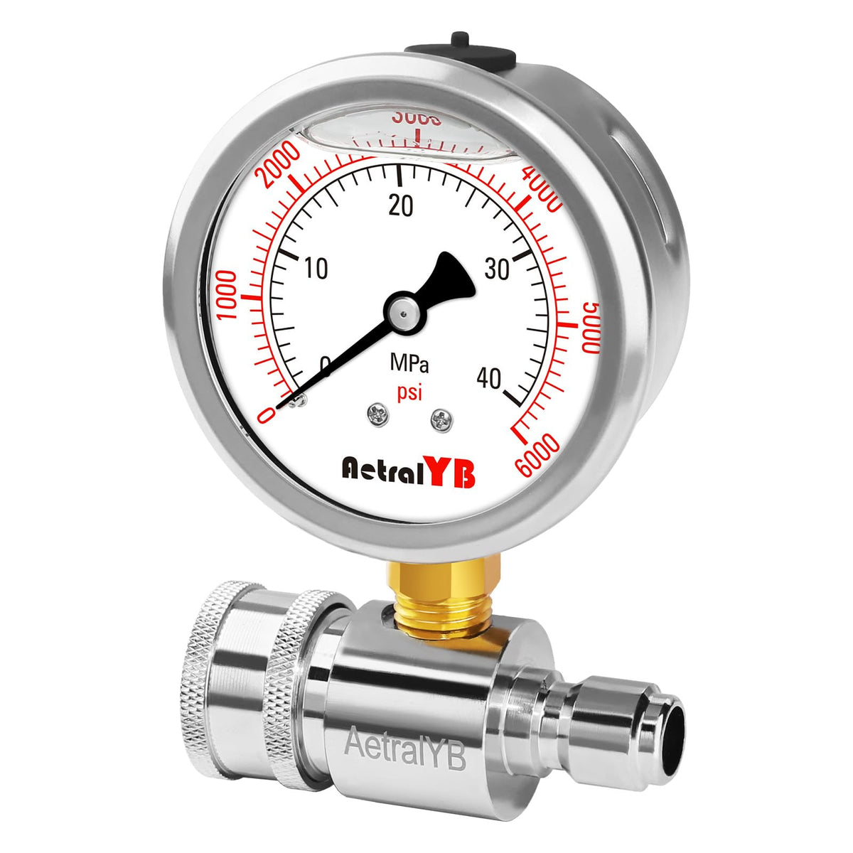 AetralYB 6000PSI gauge with dual MPa and PSI scales for precise readings