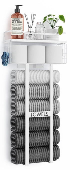 Aetyord 31-inch wall towel rack with wood shelf saves space and keeps towels tidy.