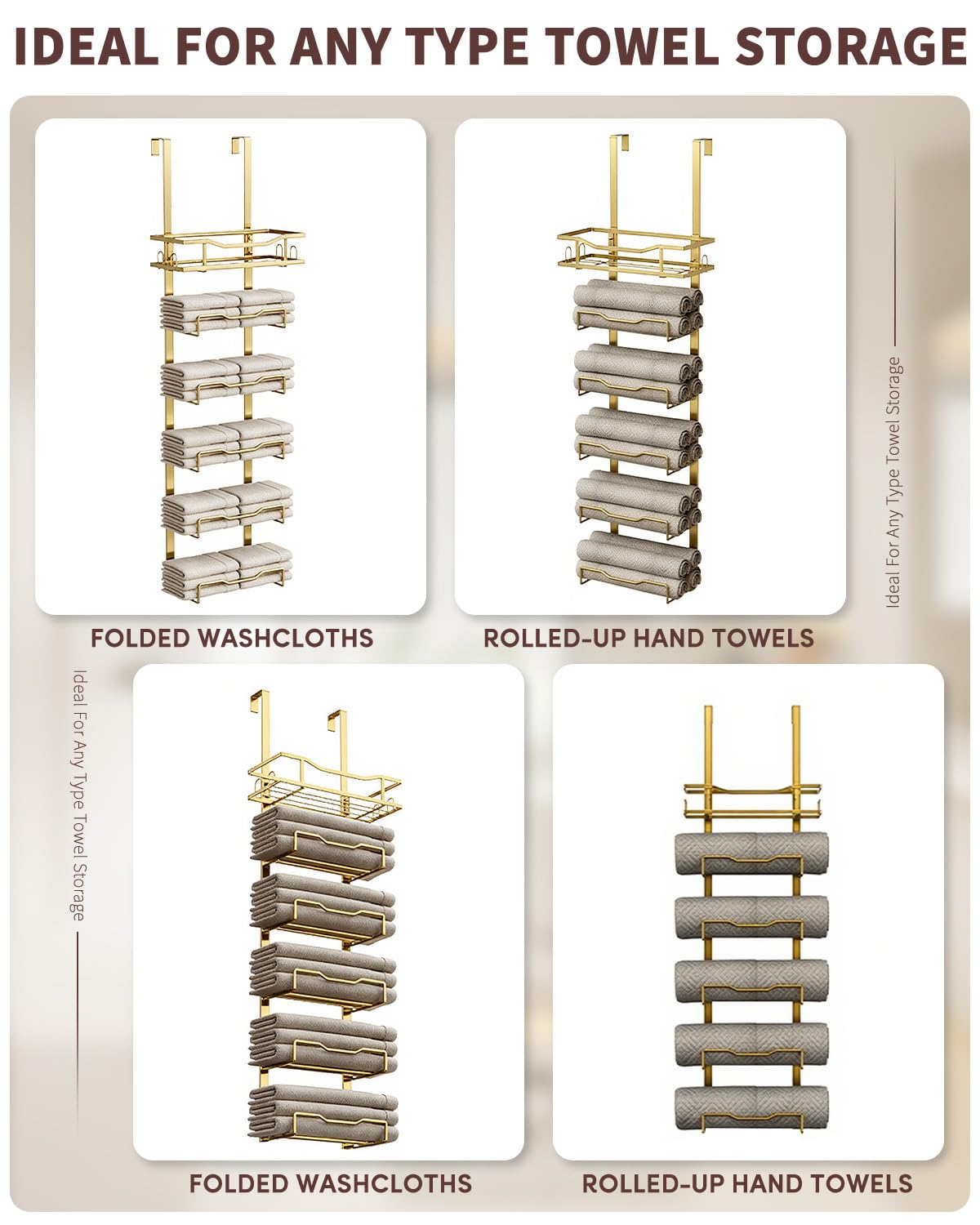 Aetyord five-tier towel rack with towels neatly organized