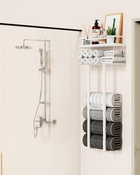 Aetyord spa-style decor blends metal and wood for a calm bathroom.