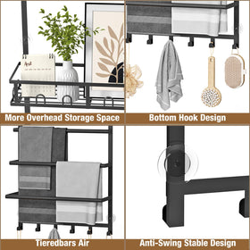 Aetyord towel rack used behind a living room door for blankets and essentials in black.