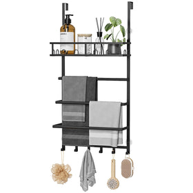 Aetyord towel rack over the door in black for space-saving bathroom storage.