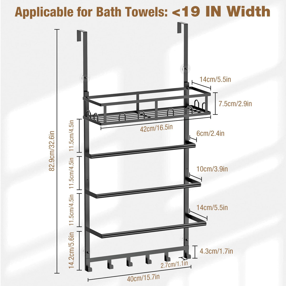 Aetyord tri-tier design with airflow promotes quick towel drying in black.
