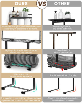 Aetyord towel rack with basket and shelf for organized storage